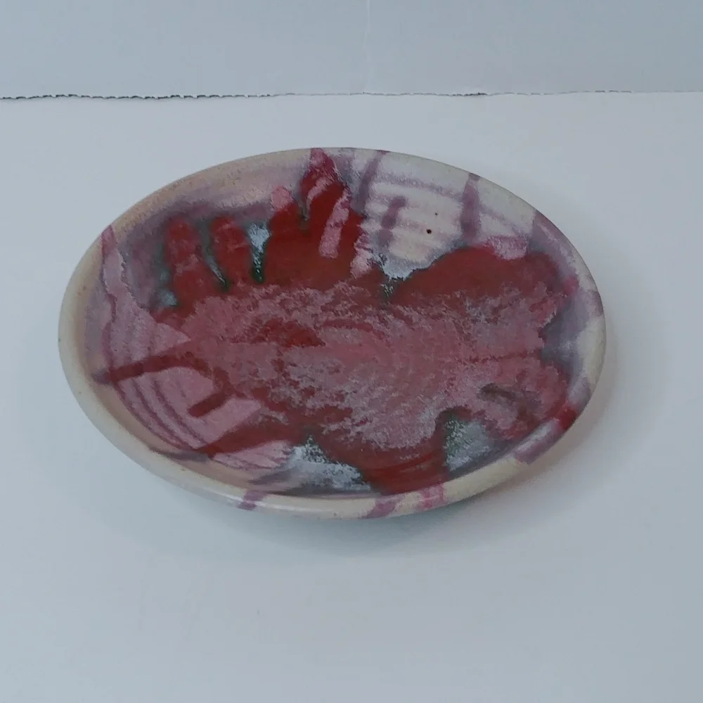 Hand Made & Signed Art Pottery Dish Brick Red